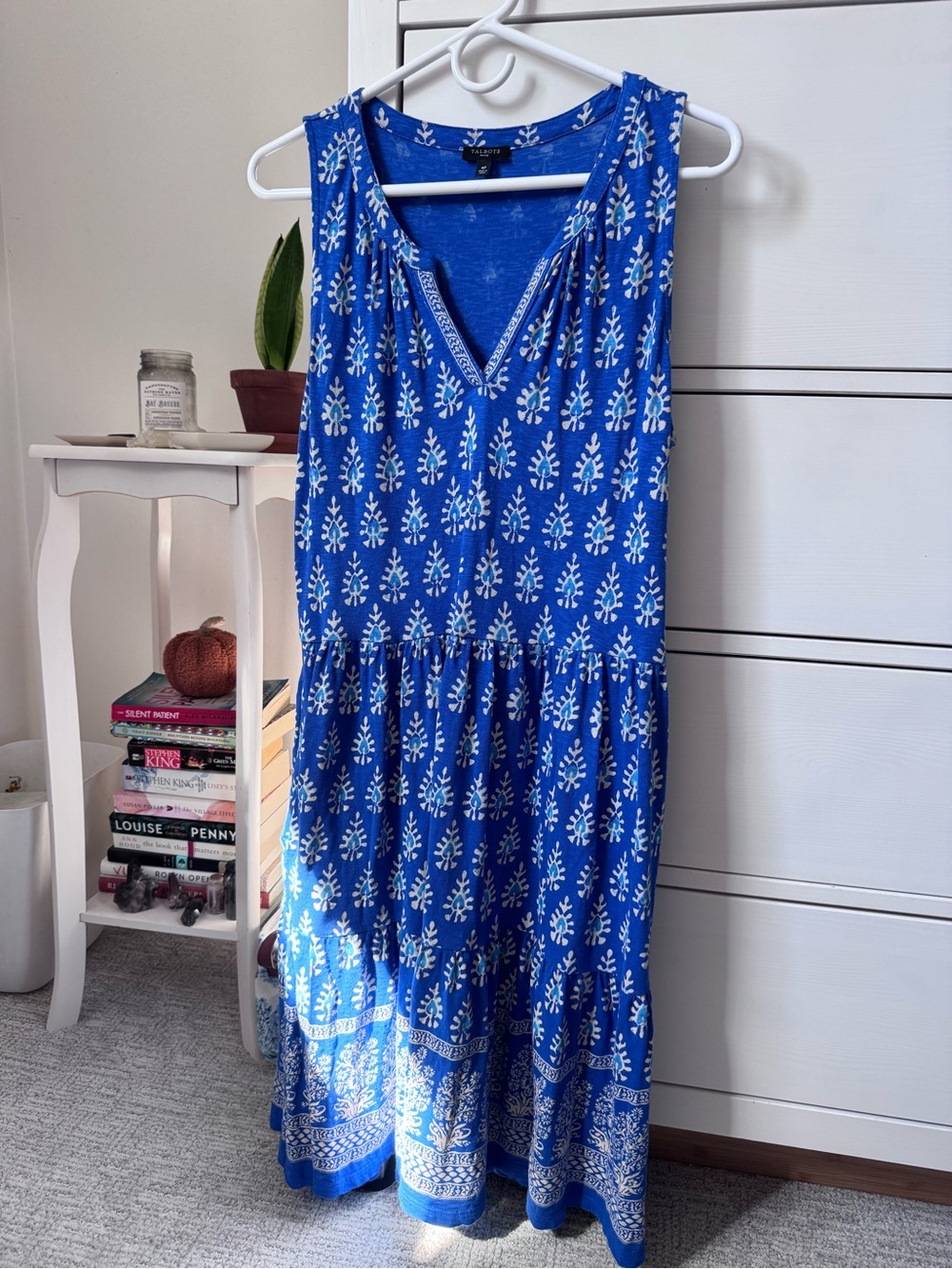 Talbots Blue Pattern Sleeveless Midi Dress Medium Petite